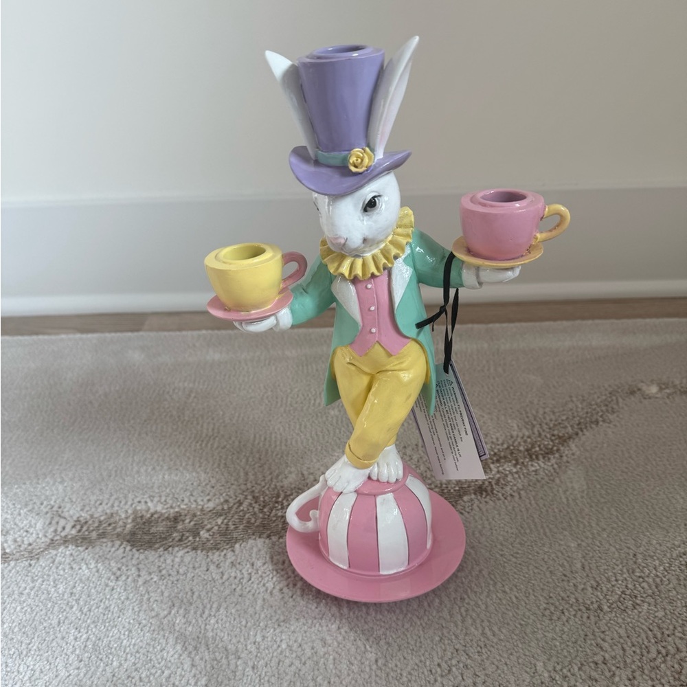 Tophat & Tail Easter Bunny Rabbit Mad Hatter Tea Party Figurine Candle Holder NW